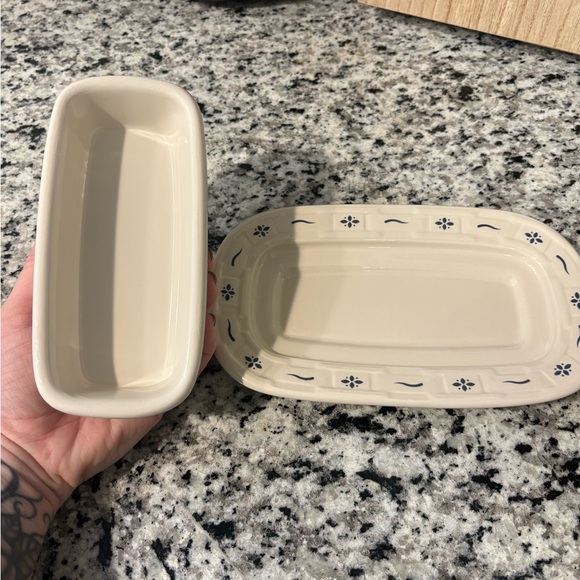 Longaberger Pottery Woven Traditions Classic Blue Covered Butter Dish - Picture 3 of 4